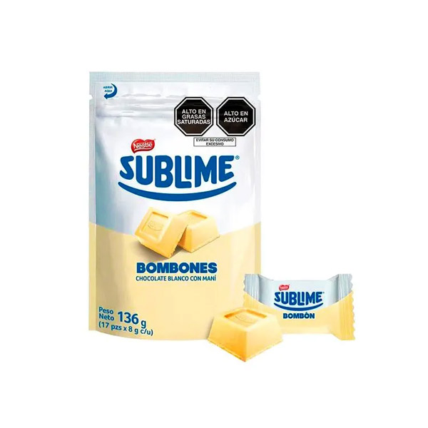Sublime Bombones de Chocolate Blanco con Maní – Doypack 136 g (17 unidades)